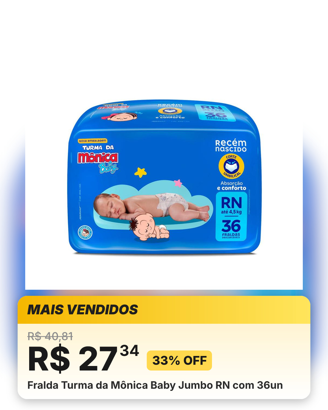 Fralda Turma da Mônica Baby Jumbo RN com 36un