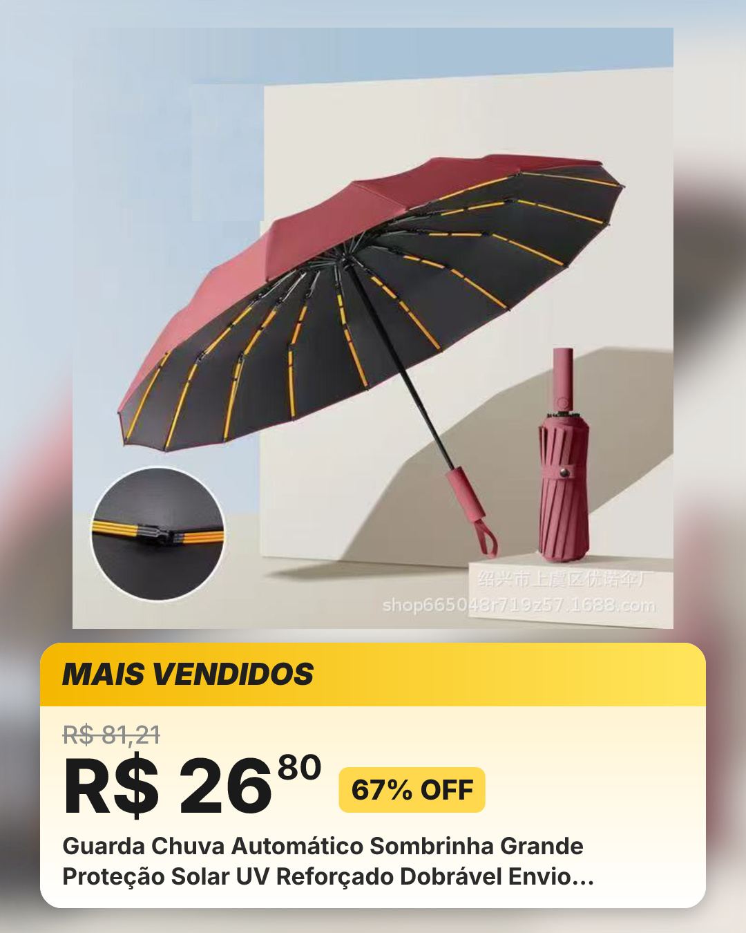 Guarda Chuva Automático Sombrinha Grande Proteção Solar UV Reforçado Dobrável Envio Imediato Vários Modelos Colorido