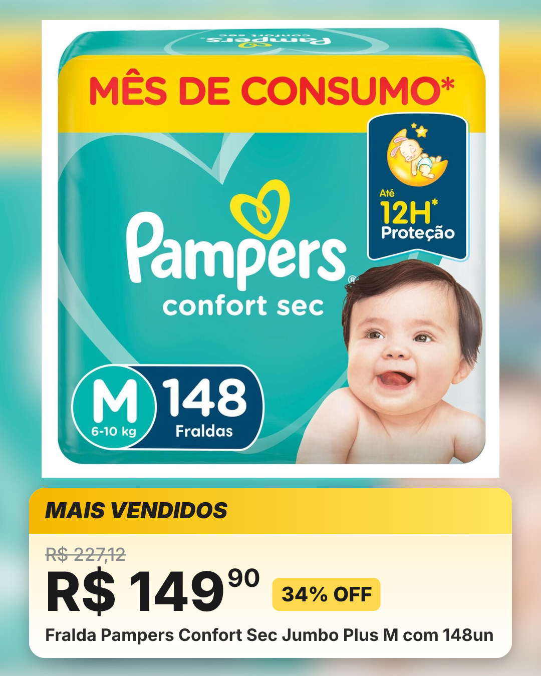 Fralda Pampers Confort Sec Jumbo Plus M com 148un