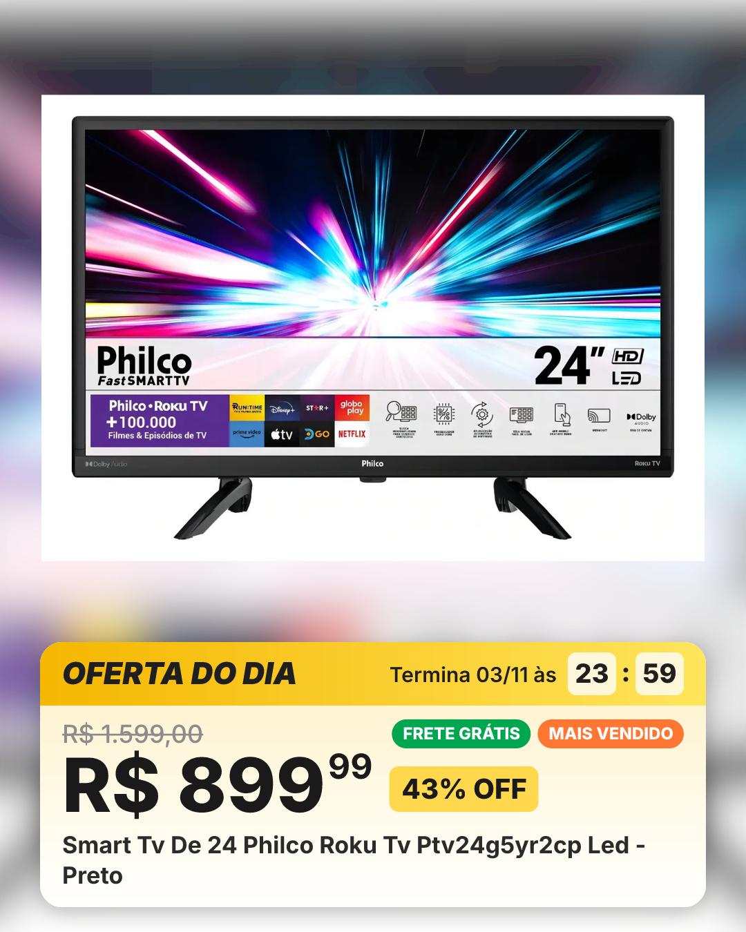 Smart Tv De 24 Philco Roku Tv Ptv24g5yr2cp Led - Preto