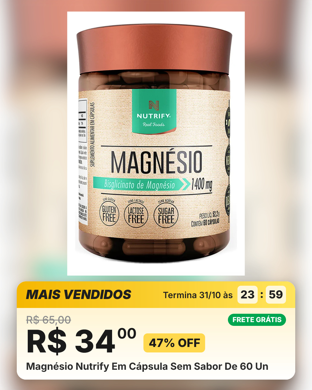 Magnésio Nutrify Em Cápsula Sem Sabor De 60 Un