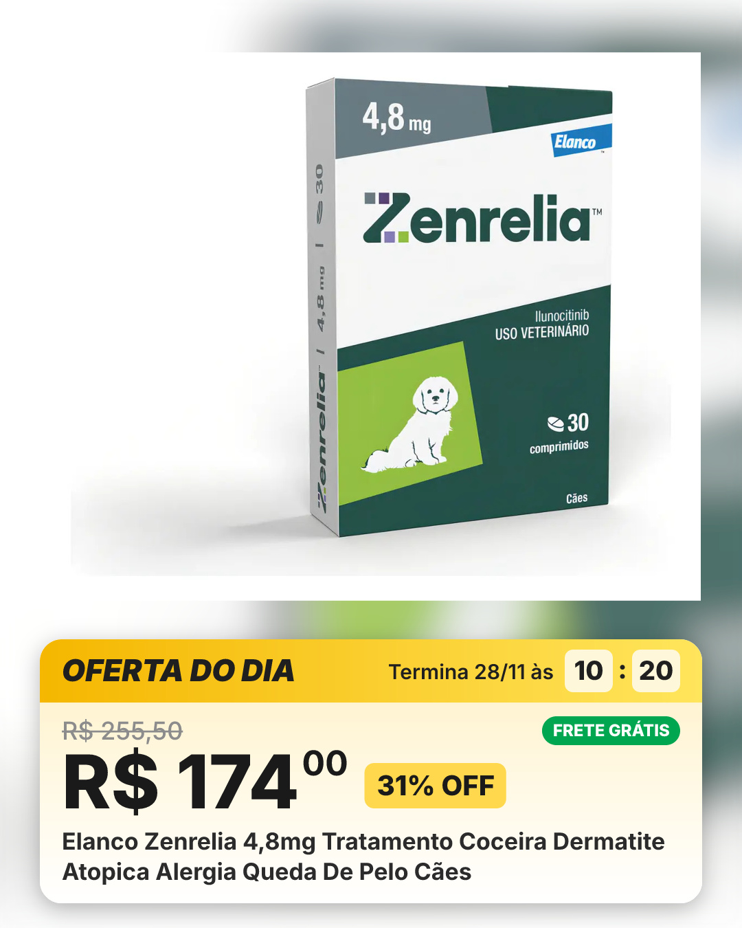 Elanco Zenrelia 4,8mg Tratamento Coceira Dermatite Atopica Alergia Queda De Pelo Cães