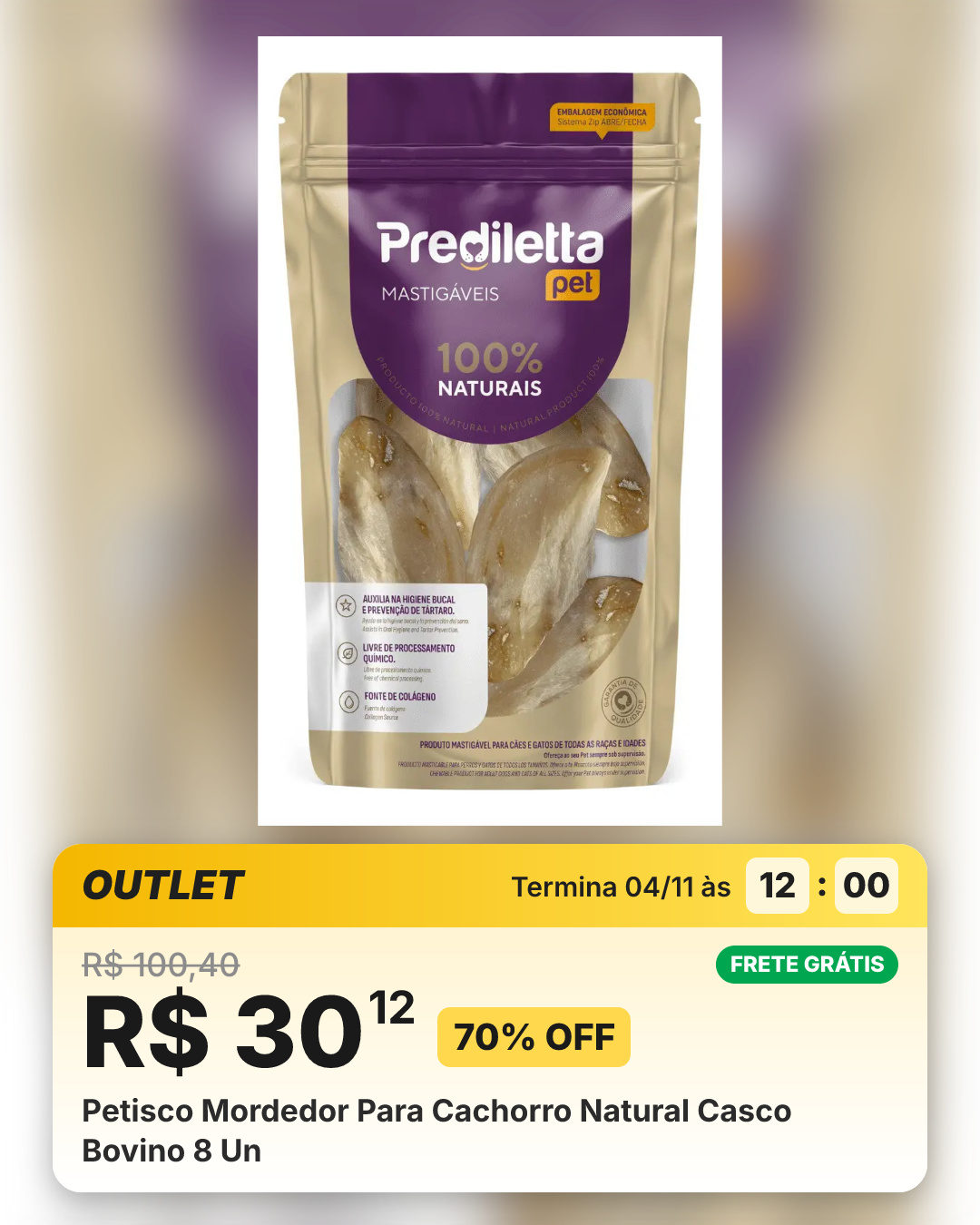 Petisco Mordedor Para Cachorro Natural Casco Bovino 8 Un