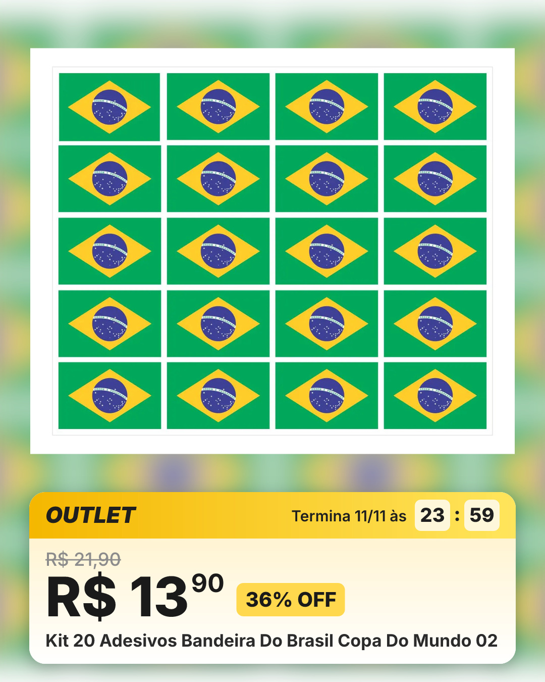 Kit 20 Adesivos Bandeira Do Brasil Copa Do Mundo 02