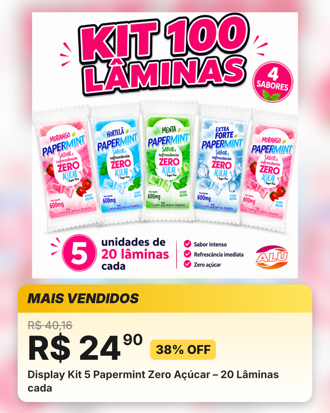 Display Kit 5 Papermint Zero Açúcar – 20 Lâminas cada