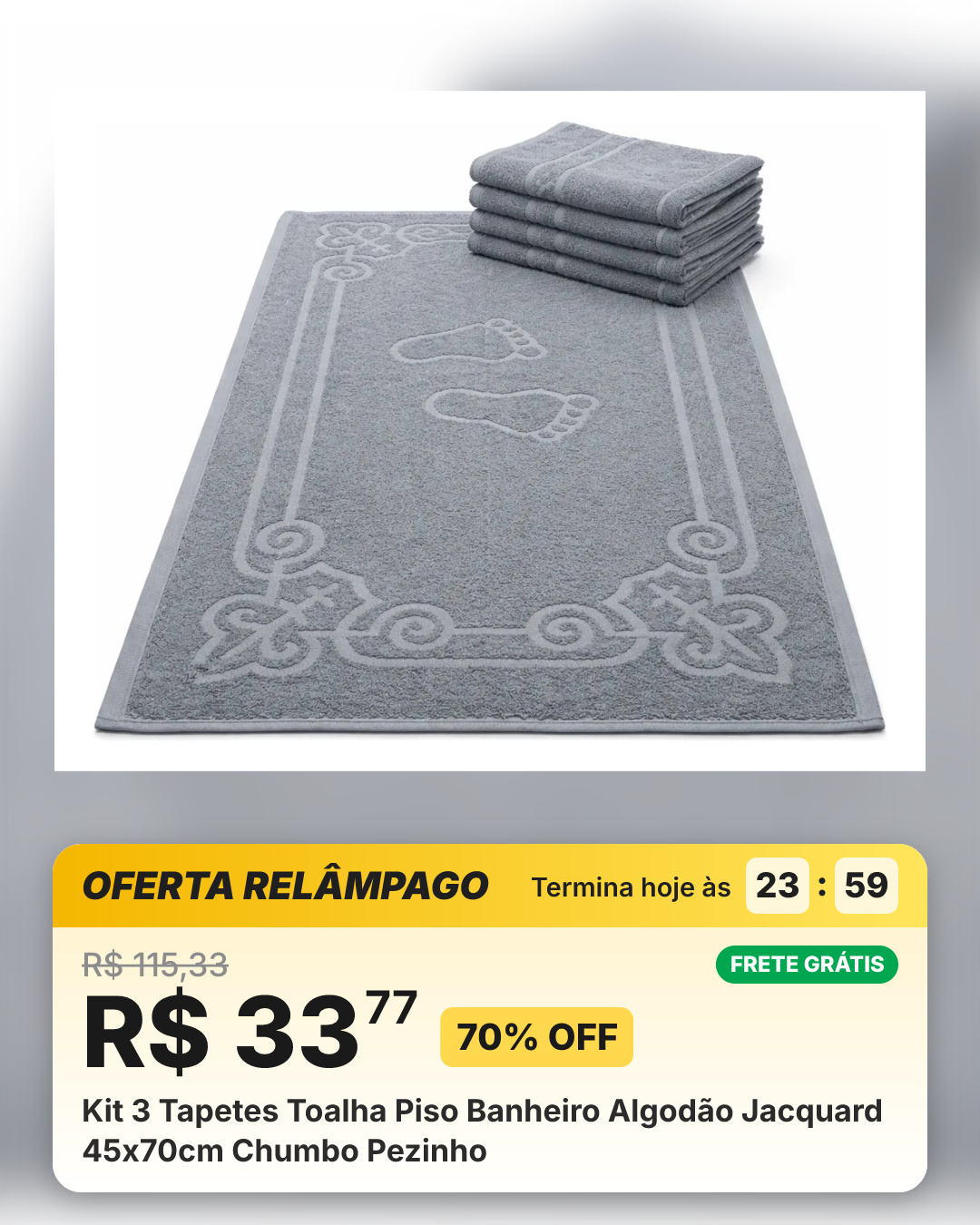 Kit 3 Tapetes Toalha Piso Banheiro Algodão Jacquard 45x70cm Chumbo Pezinho