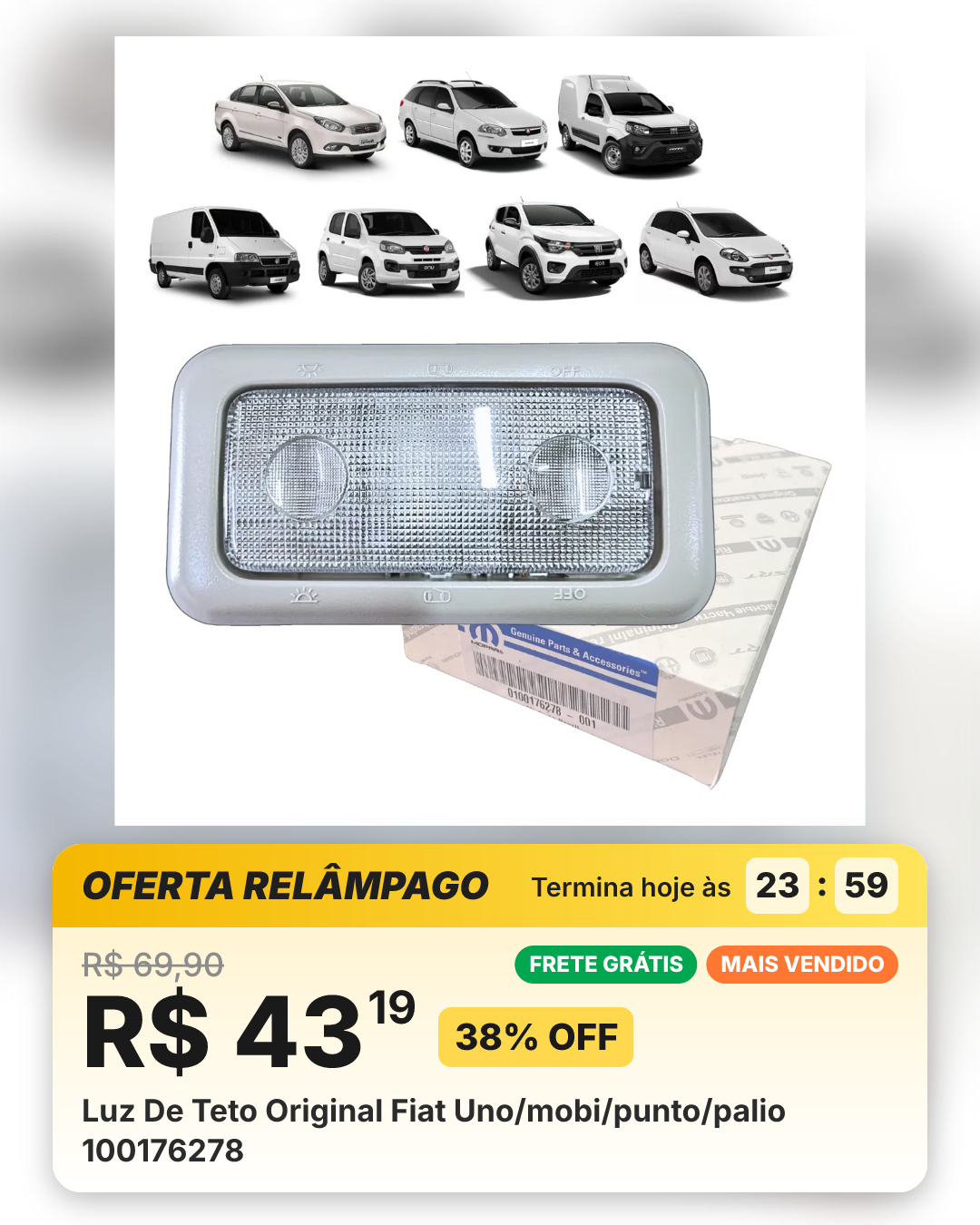 Luz De Teto Original Fiat Uno/mobi/punto/palio 100176278