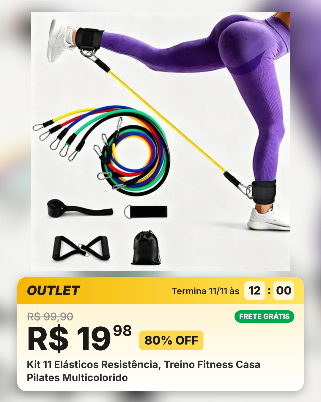 Kit 11 Elásticos Resistência, Treino Fitness Casa Pilates Multicolorido