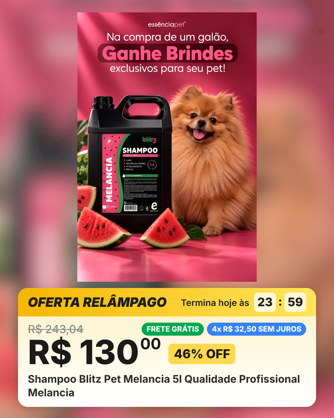 Shampoo Blitz Pet Melancia 5l Qualidade Profissional Melancia