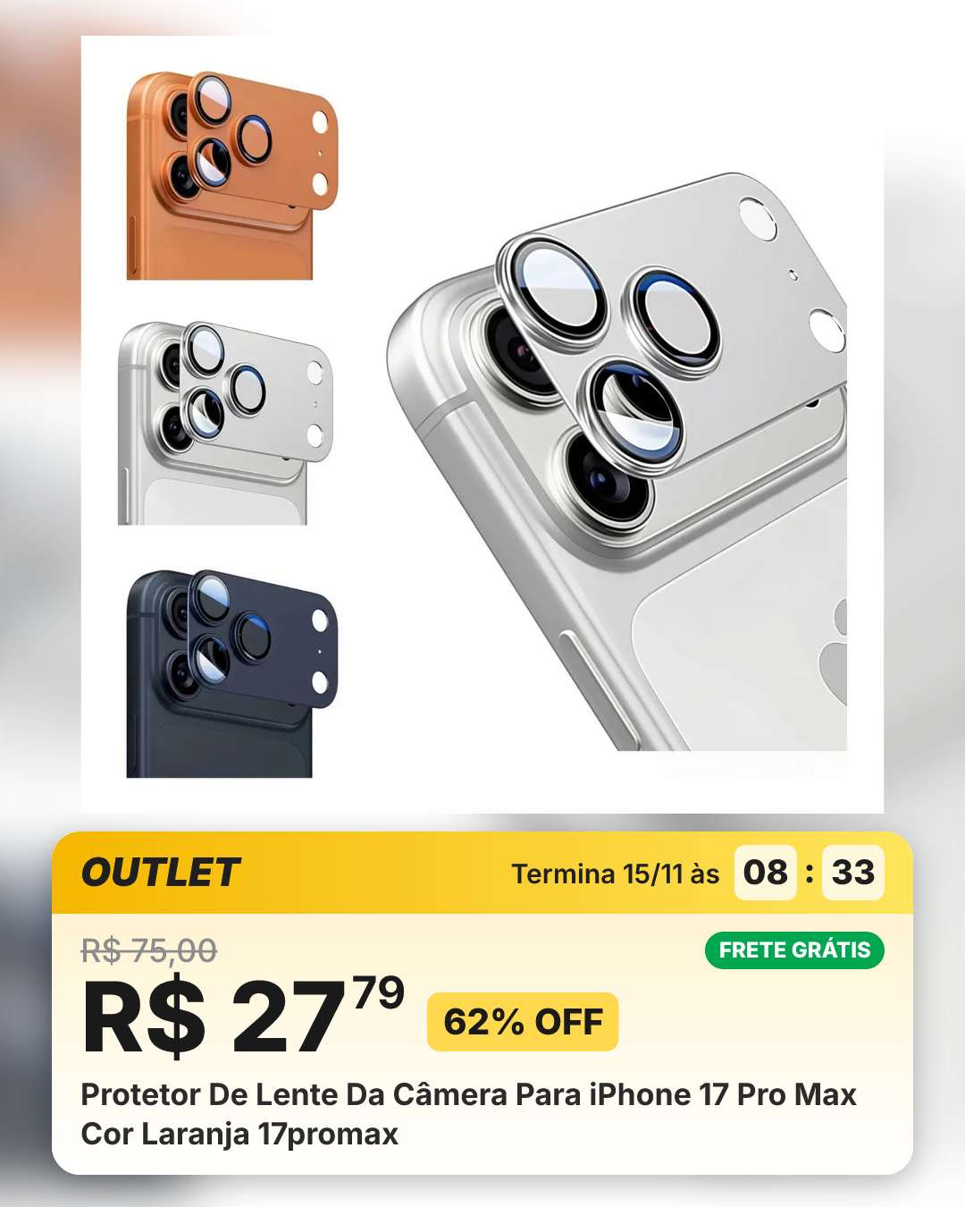 Protetor De Lente Da Câmera Para iPhone 17 Pro Max Cor Laranja 17promax