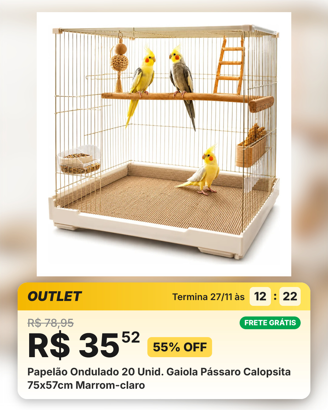 Papelão Ondulado 20 Unid. Gaiola Pássaro Calopsita 75x57cm Marrom-claro