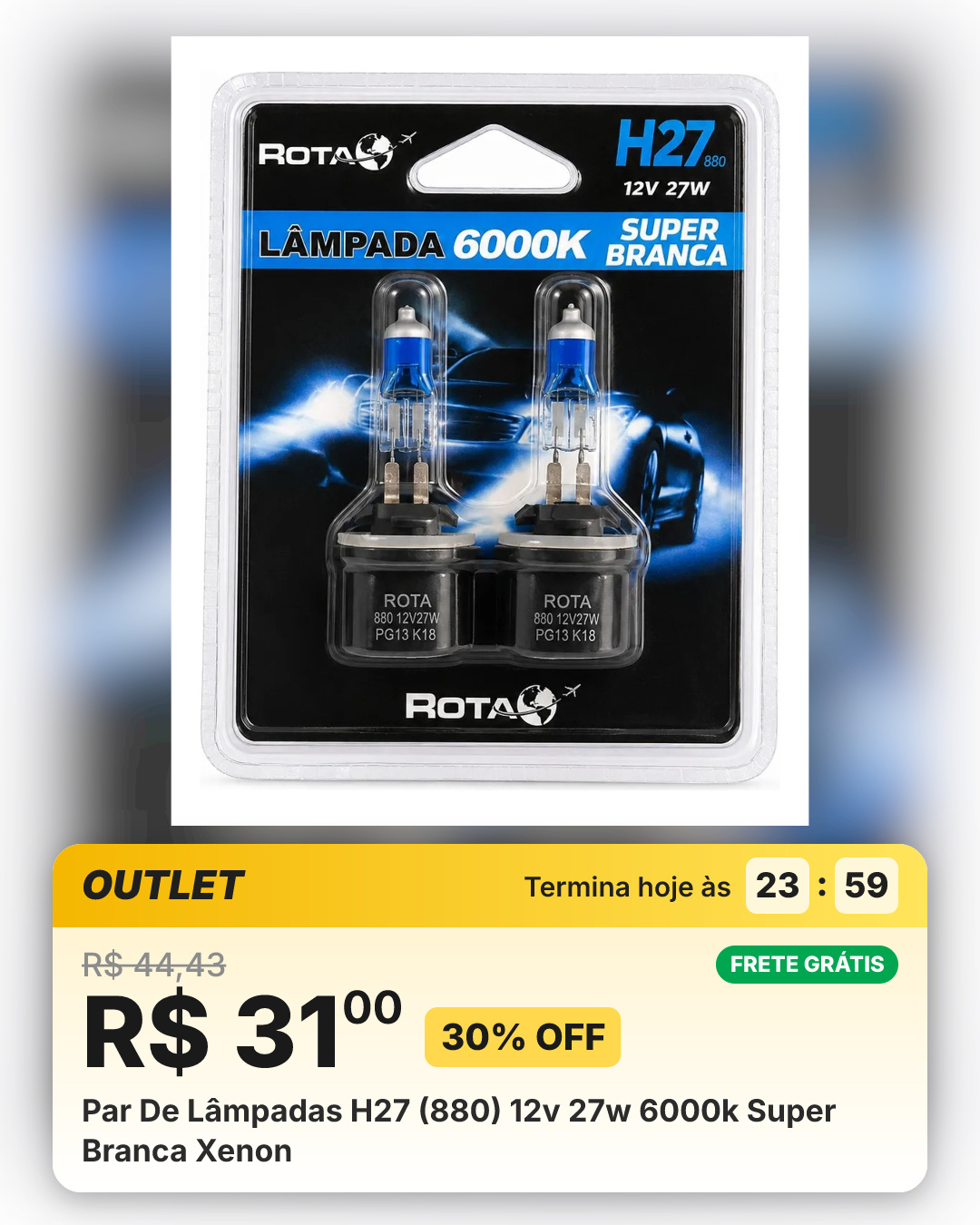 Par De Lâmpadas H27 (880) 12v 27w 6000k Super Branca Xenon