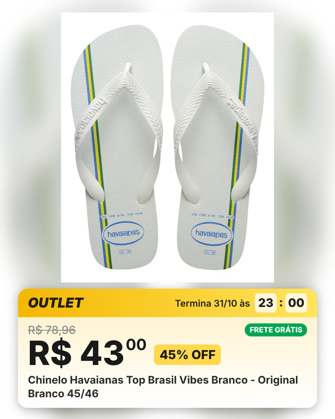 Chinelo Havaianas Top Brasil Vibes Branco - Original Branco 45/46