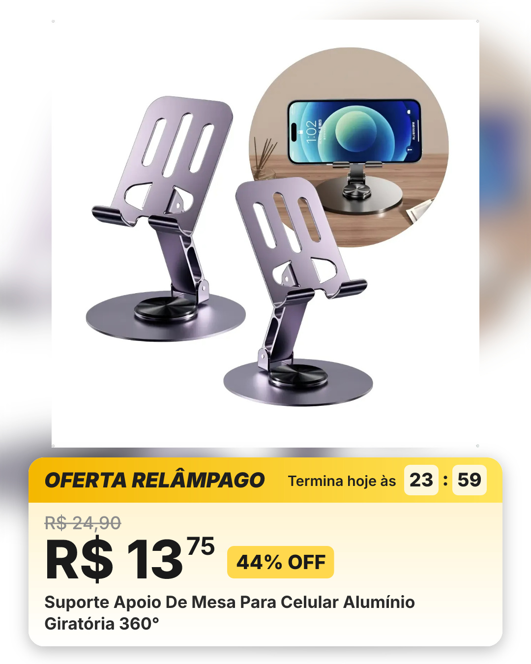 Suporte Apoio De Mesa Para Celular Alumínio Giratória 360°