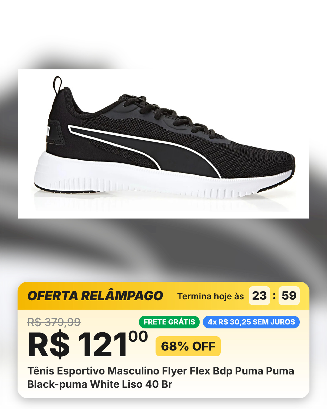 Tênis Esportivo Masculino Flyer Flex Bdp Puma Puma Black-puma White Liso 40 Br