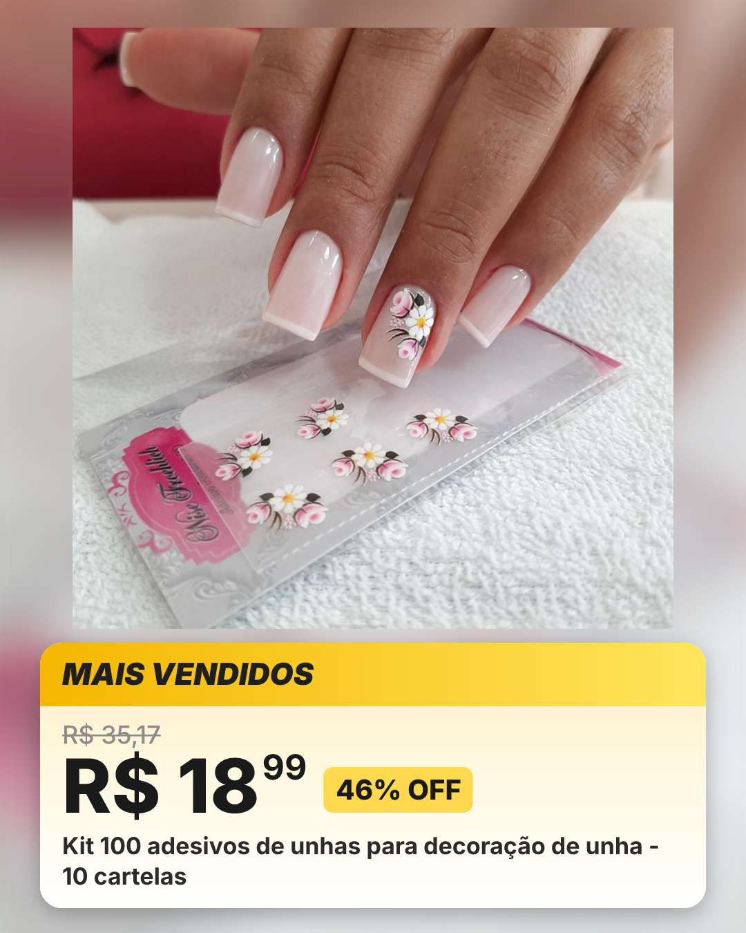 Kit 100 adesivos de unhas para decoração de unha - 10 cartelas
