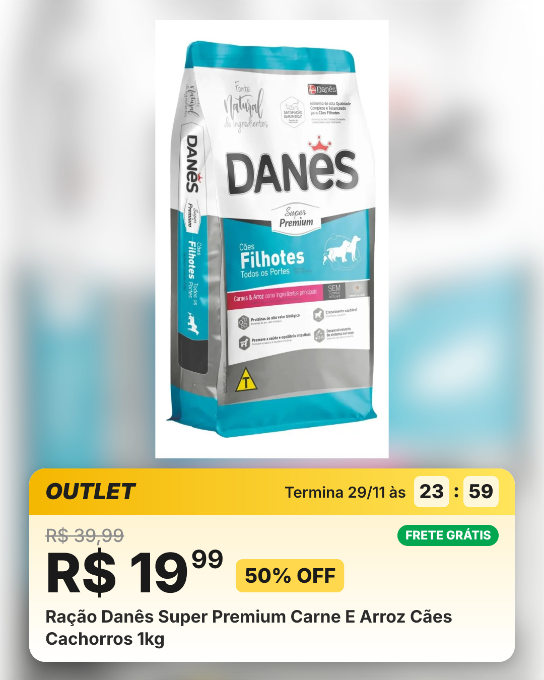 Ração Danês Super Premium Carne E Arroz Cães Cachorros 1kg