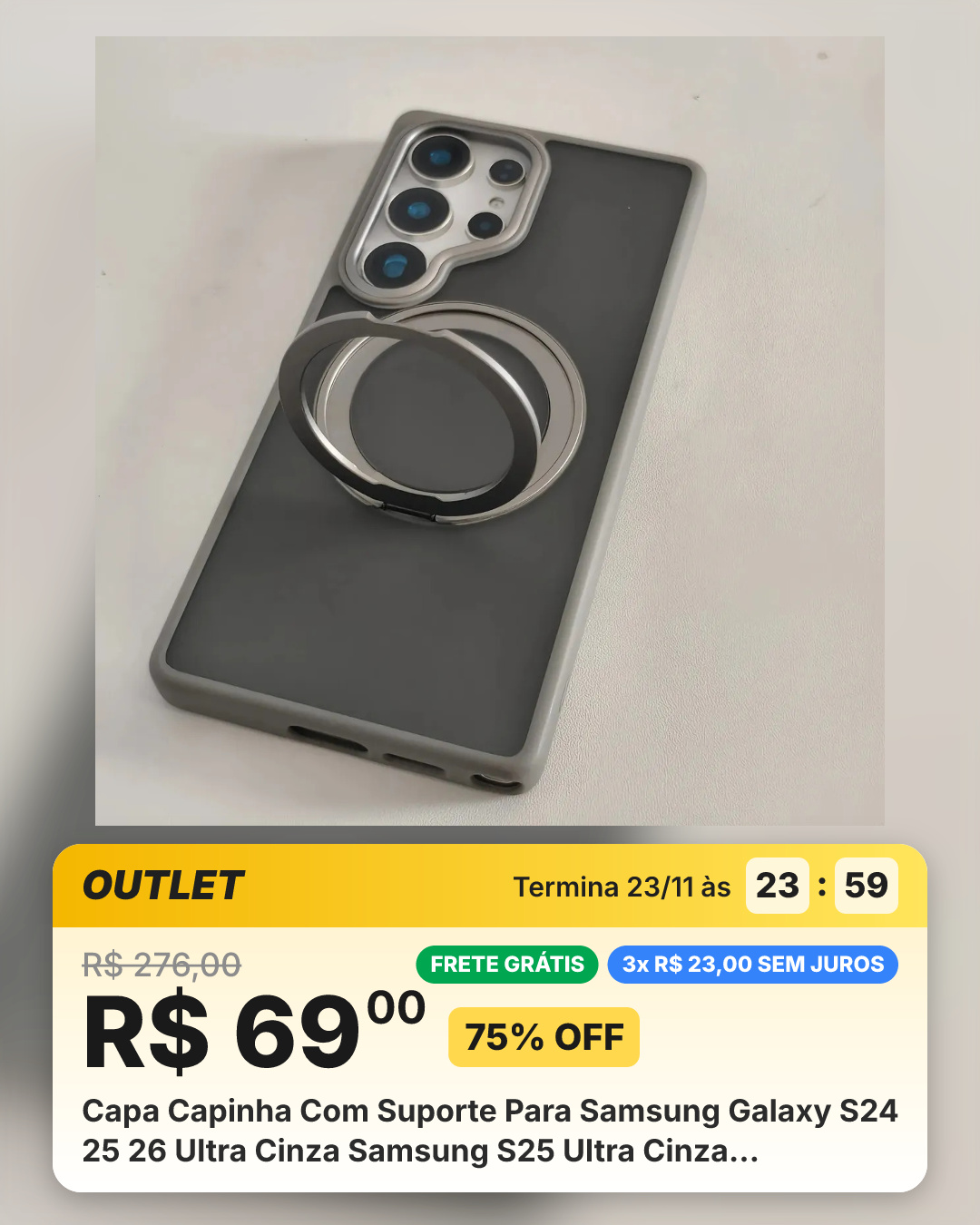 Capa Capinha Com Suporte Para Samsung Galaxy S24 25 26 Ultra Cinza Samsung S25 Ultra Cinza Samsung S25 Ultra