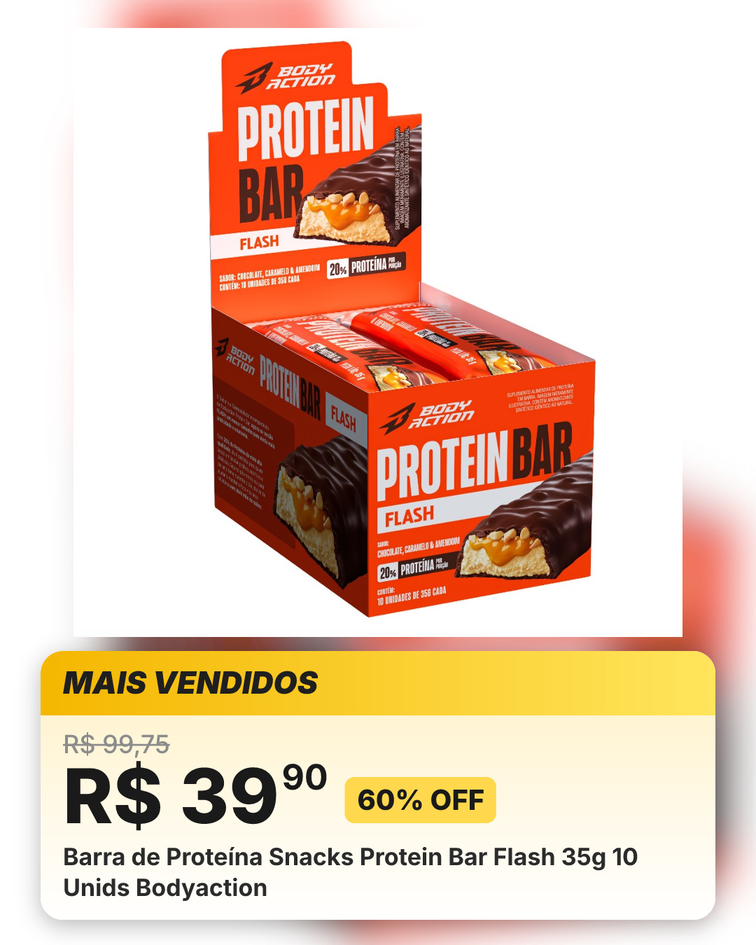 Barra de Proteína Snacks Protein Bar Flash 35g 10 Unids Bodyaction