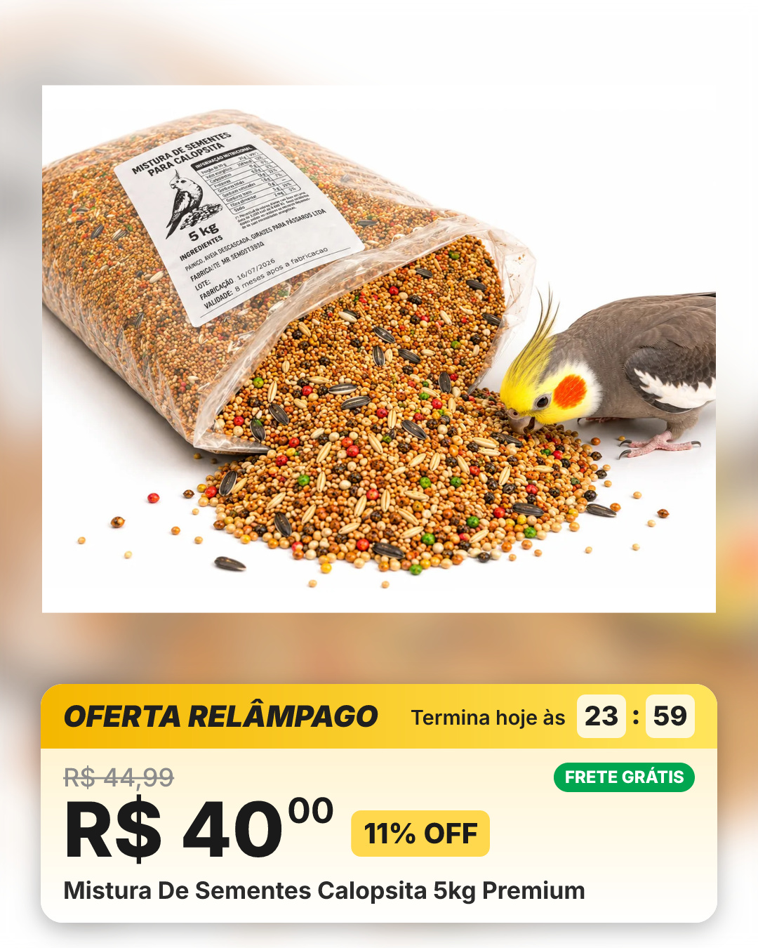 Mistura De Sementes Calopsita 5kg Premium