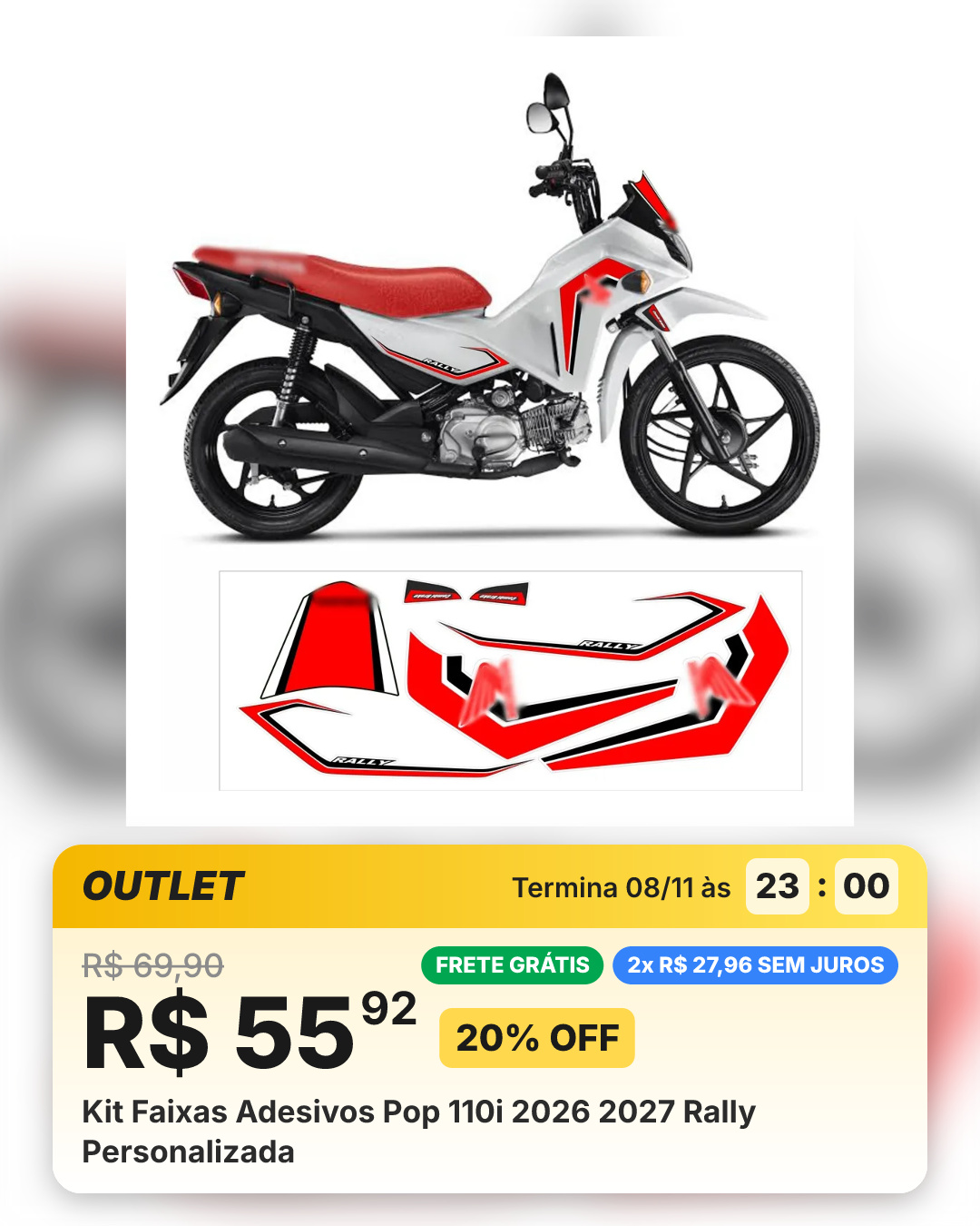 Kit Faixas Adesivos Pop 110i 2026 2027 Rally Personalizada
