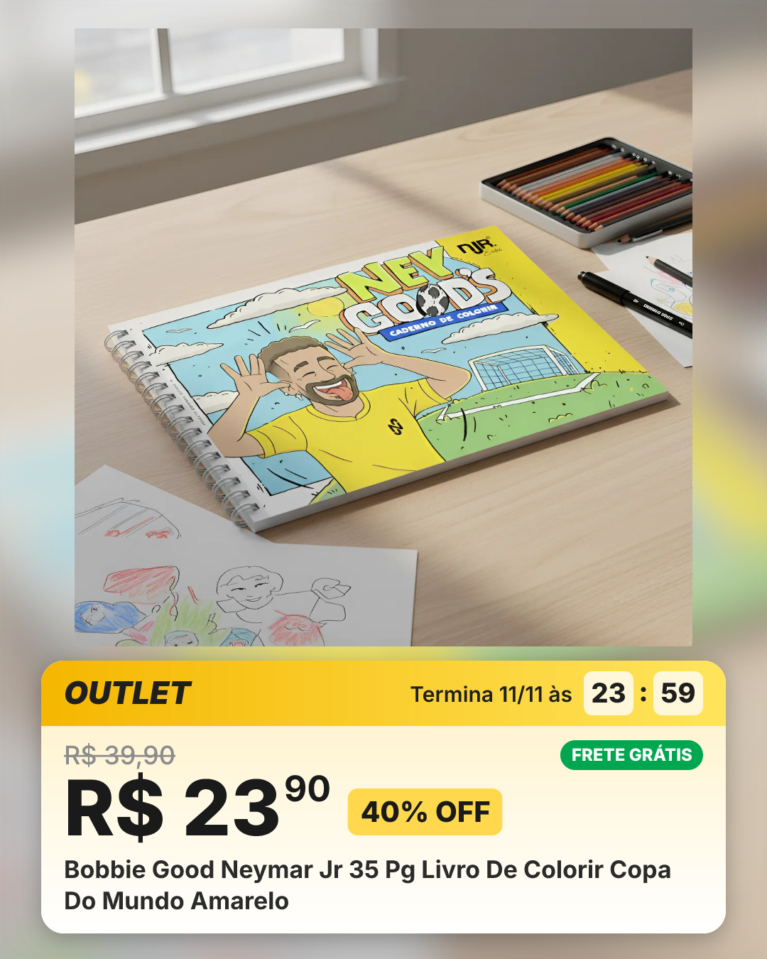 Bobbie Good Neymar Jr 35 Pg Livro De Colorir Copa Do Mundo Amarelo