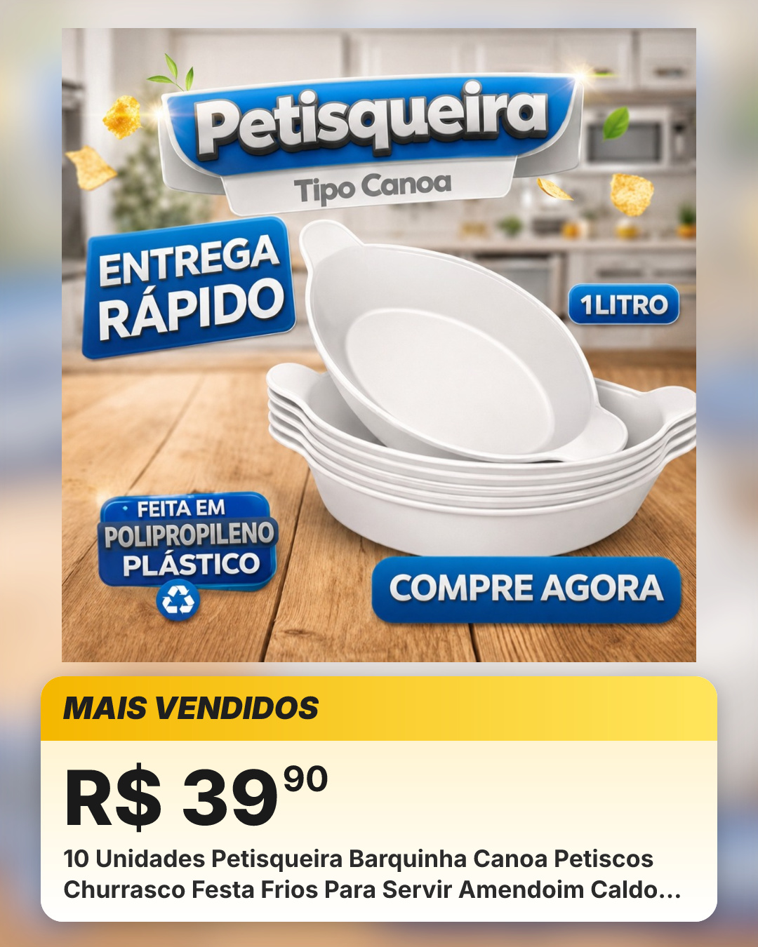 10 Unidades Petisqueira Barquinha Canoa Petiscos Churrasco Festa Frios Para Servir Amendoim Caldo Branca - Kaziva