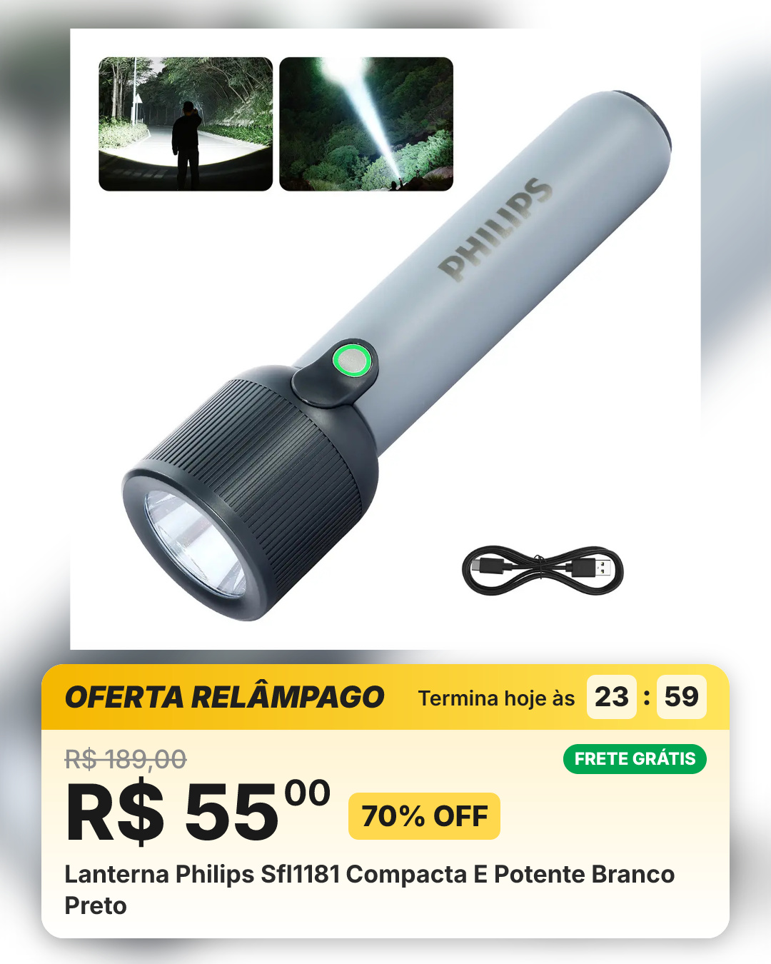 Lanterna Philips Sfl1181 Compacta E Potente Branco Preto