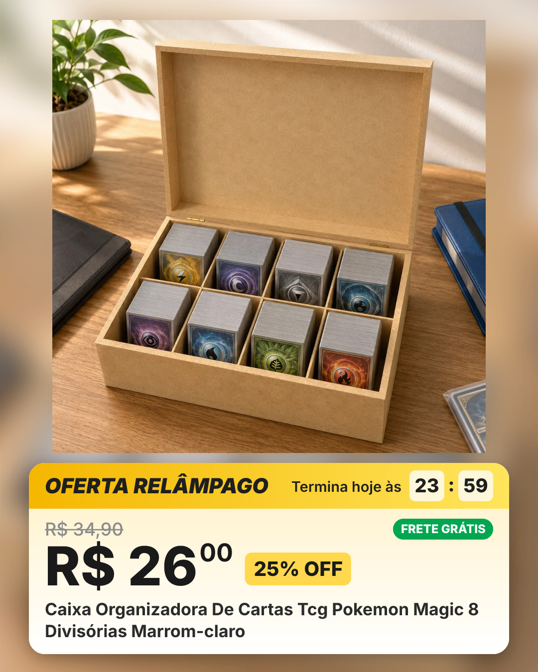 Caixa Organizadora De Cartas Tcg Pokemon Magic 8 Divisórias Marrom-claro