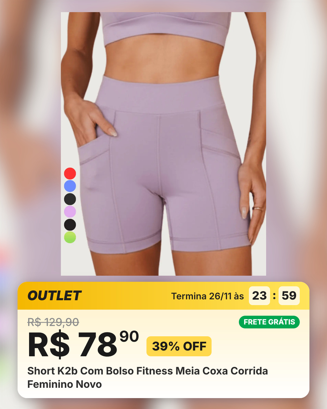 Short K2b Com Bolso Fitness Meia Coxa Corrida Feminino Novo
