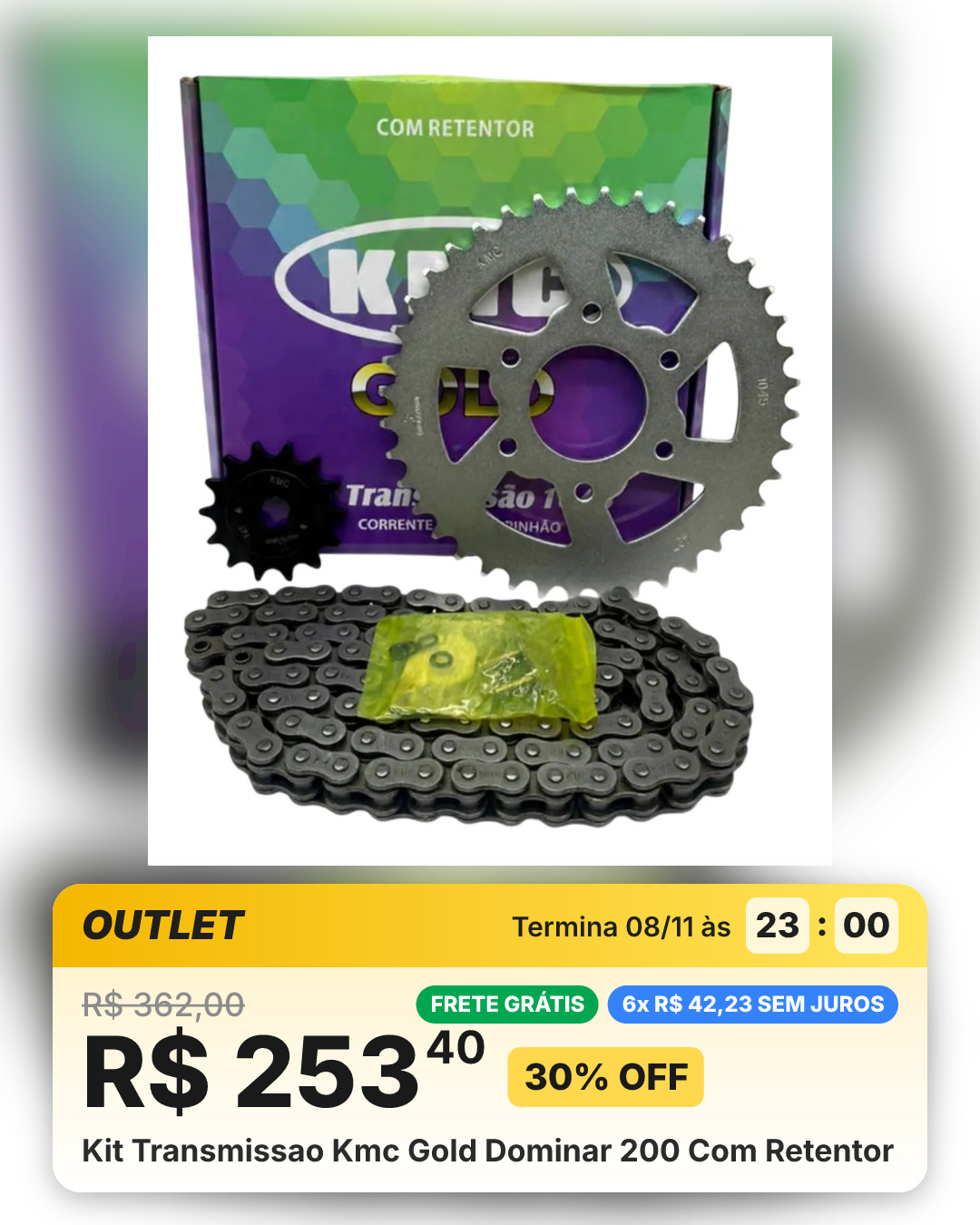 Kit Transmissao Kmc Gold Dominar 200 Com Retentor