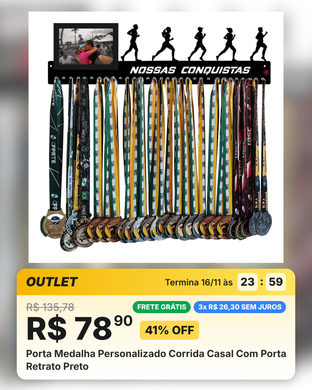 Porta Medalha Personalizado Corrida Casal Com Porta Retrato Preto