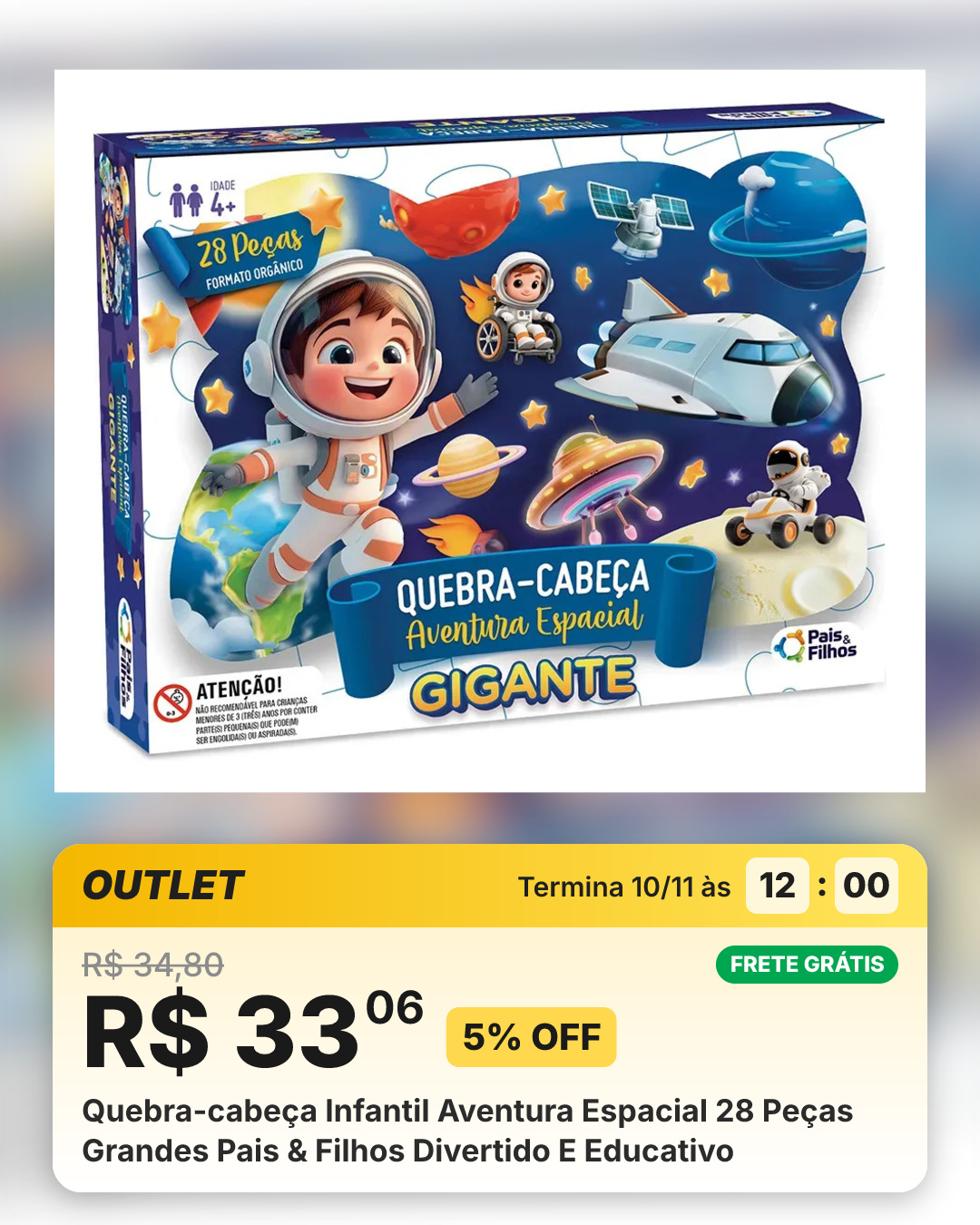 Quebra-cabeça Infantil Aventura Espacial 28 Peças Grandes Pais & Filhos Divertido E Educativo