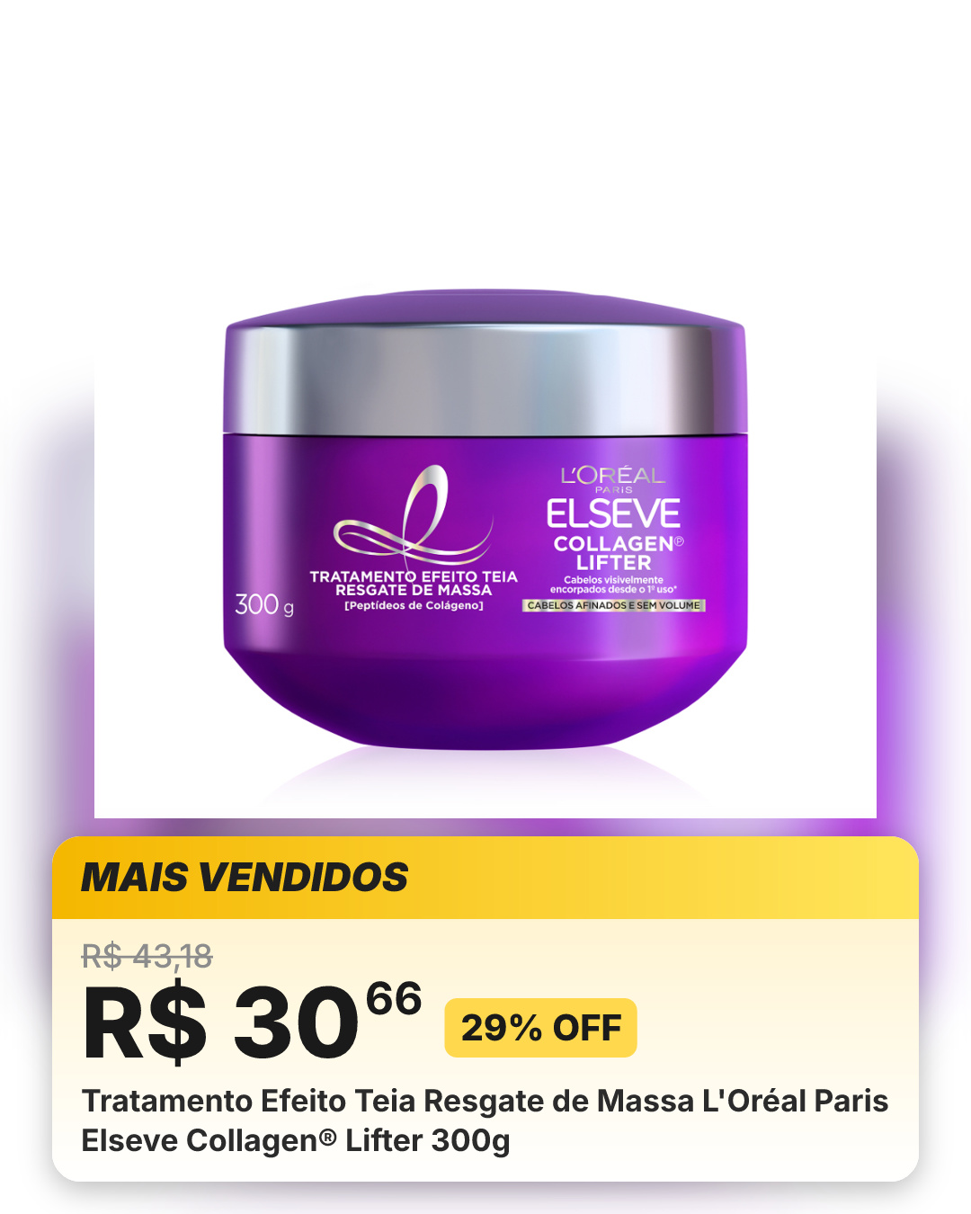 Tratamento Efeito Teia Resgate de Massa L'Oréal Paris Elseve Collagen® Lifter 300g