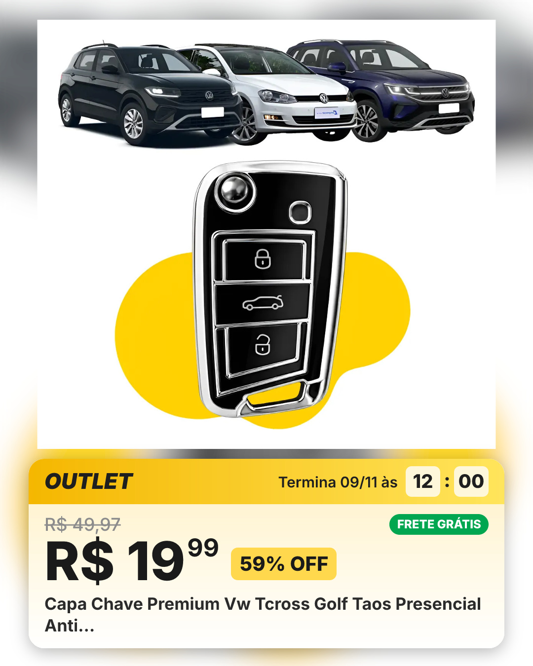 Capa Chave Premium Vw Tcross Golf Taos Presencial Anti…