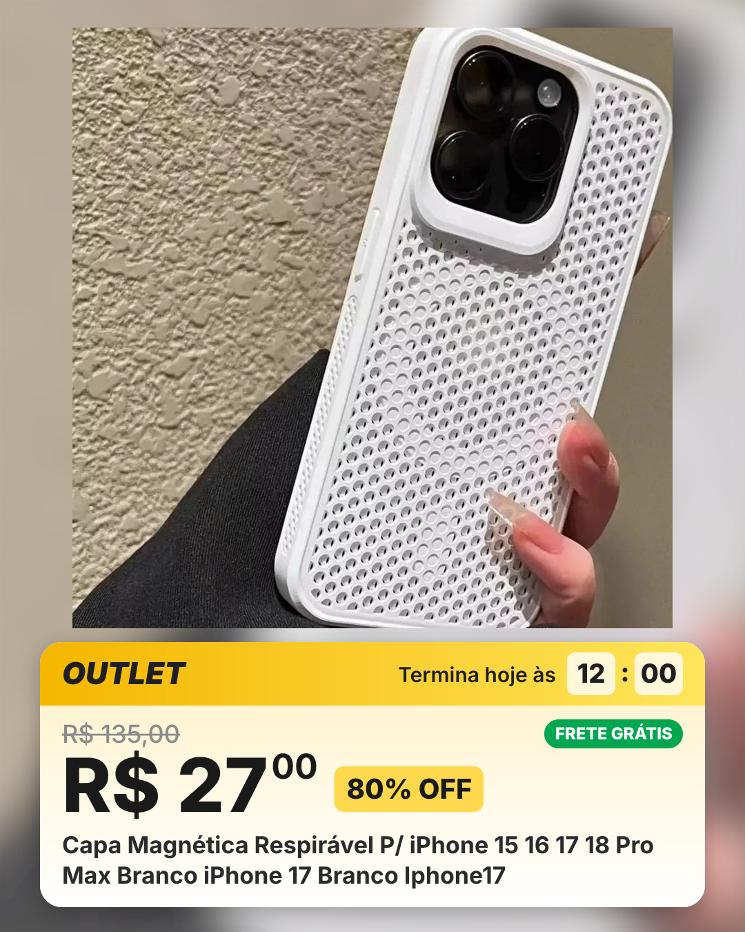 Capa Magnética Respirável P/ iPhone 15 16 17 18 Pro Max Branco iPhone 17 Branco Iphone17