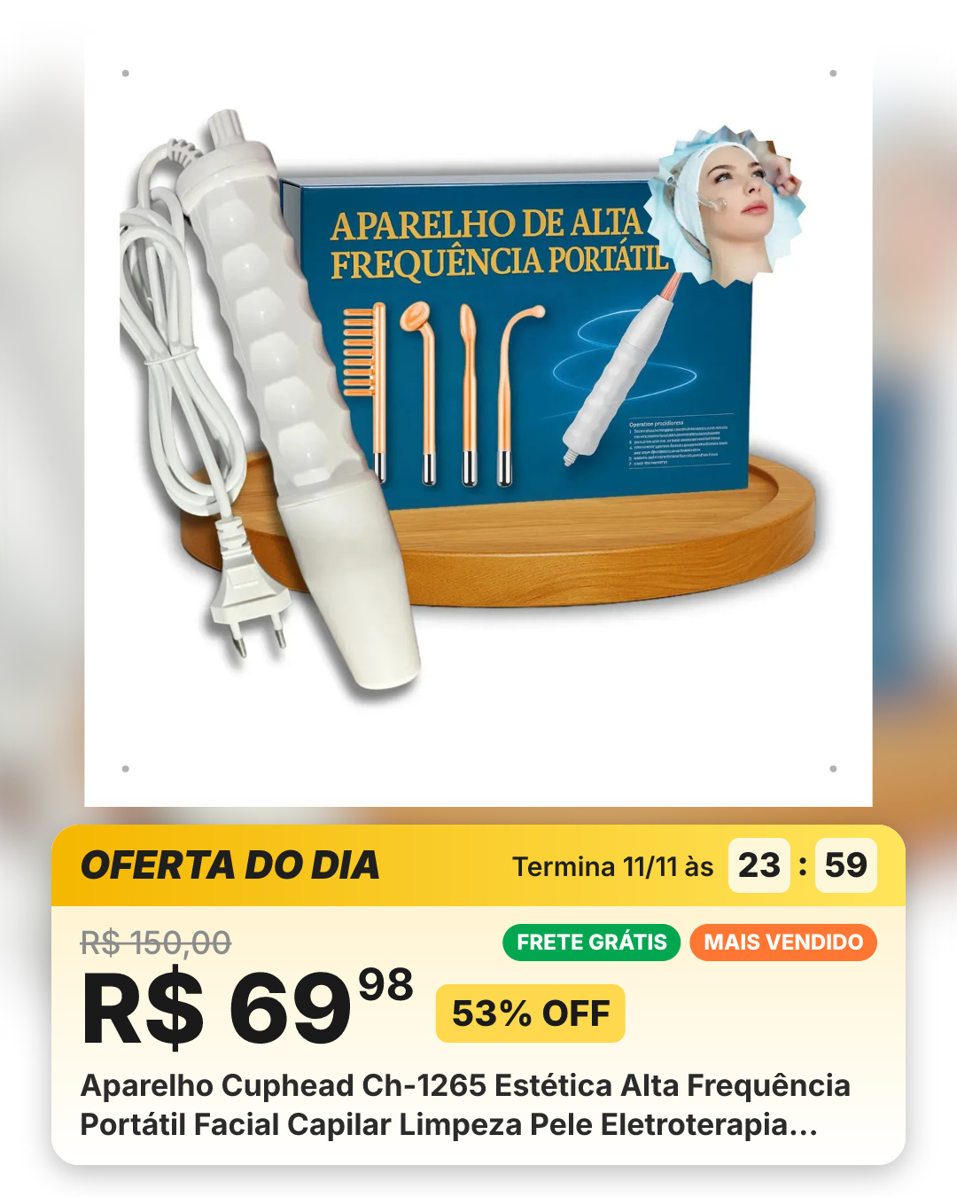 Aparelho Cuphead Ch-1265 Estética Alta Frequência Portátil Facial Capilar Limpeza Pele Eletroterapia Skin Care Profissional Anti Rugas 127/220v Branco