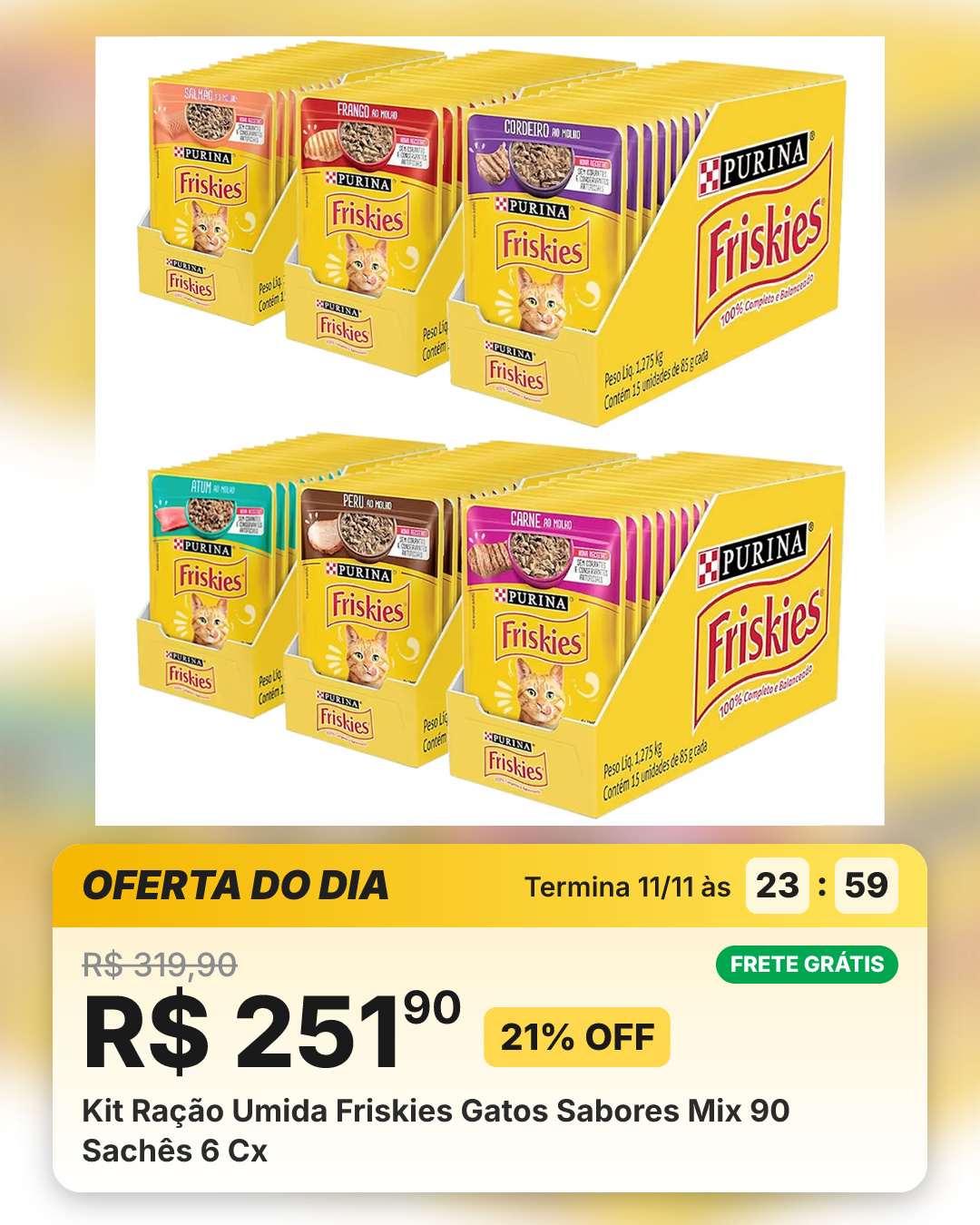 Kit Ração Umida Friskies Gatos Sabores Mix 90 Sachês 6 Cx
