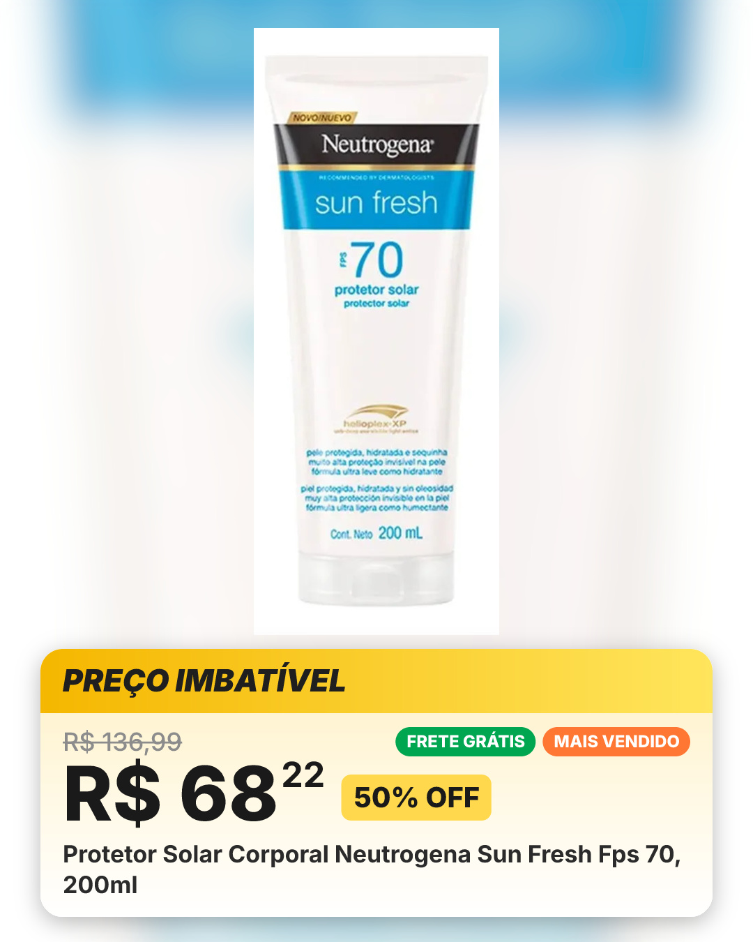 Protetor Solar Corporal Neutrogena Sun Fresh Fps 70, 200ml