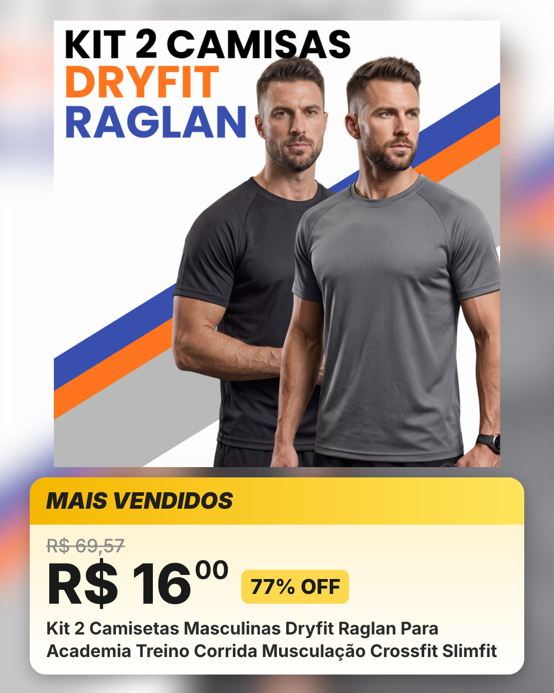 Kit 2 Camisetas Masculinas Dryfit Raglan Para Academia Treino Corrida Musculação Crossfit Slimfit