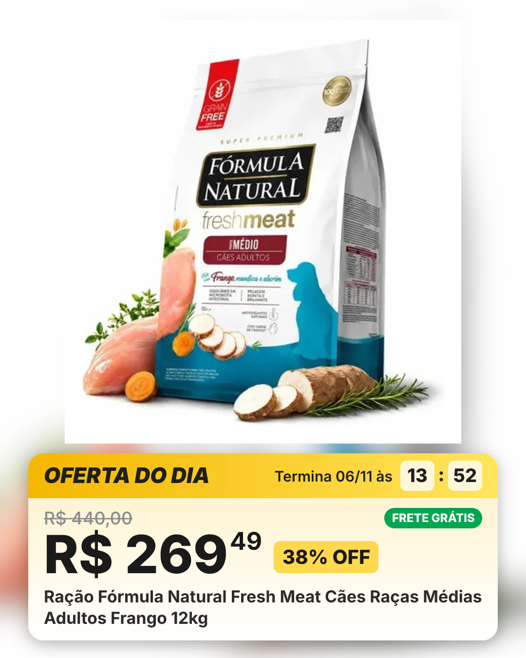Ração Fórmula Natural Fresh Meat Cães Raças Médias Adultos Frango 12kg