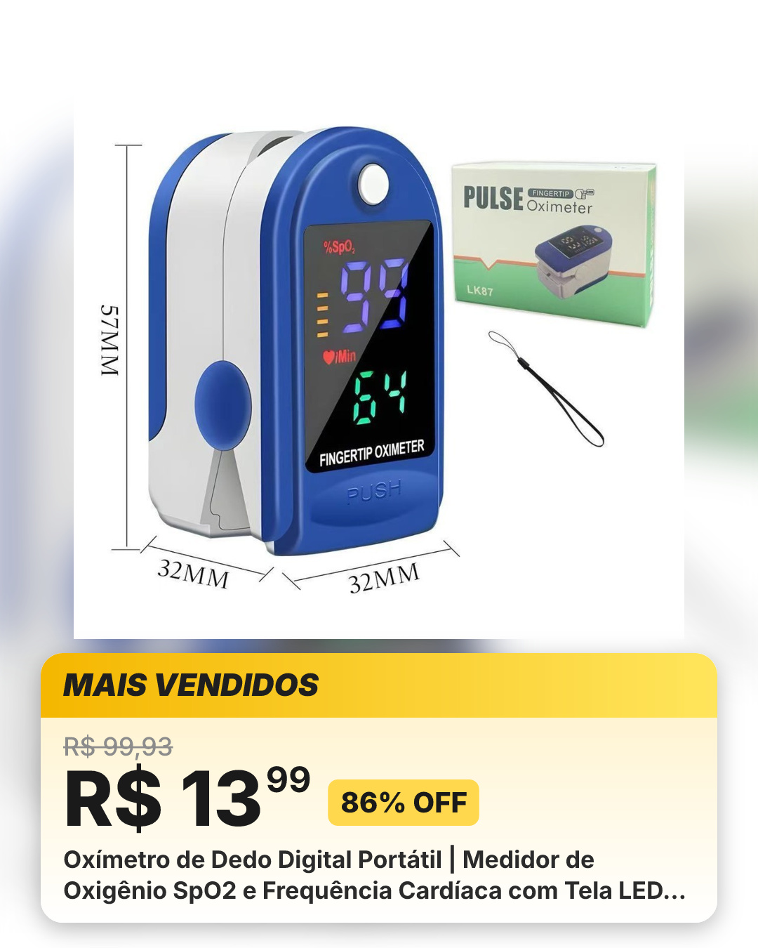 Oxímetro de Dedo Digital Portátil | Medidor de Oxigênio SpO2 e Frequência Cardíaca com Tela LED Colorida