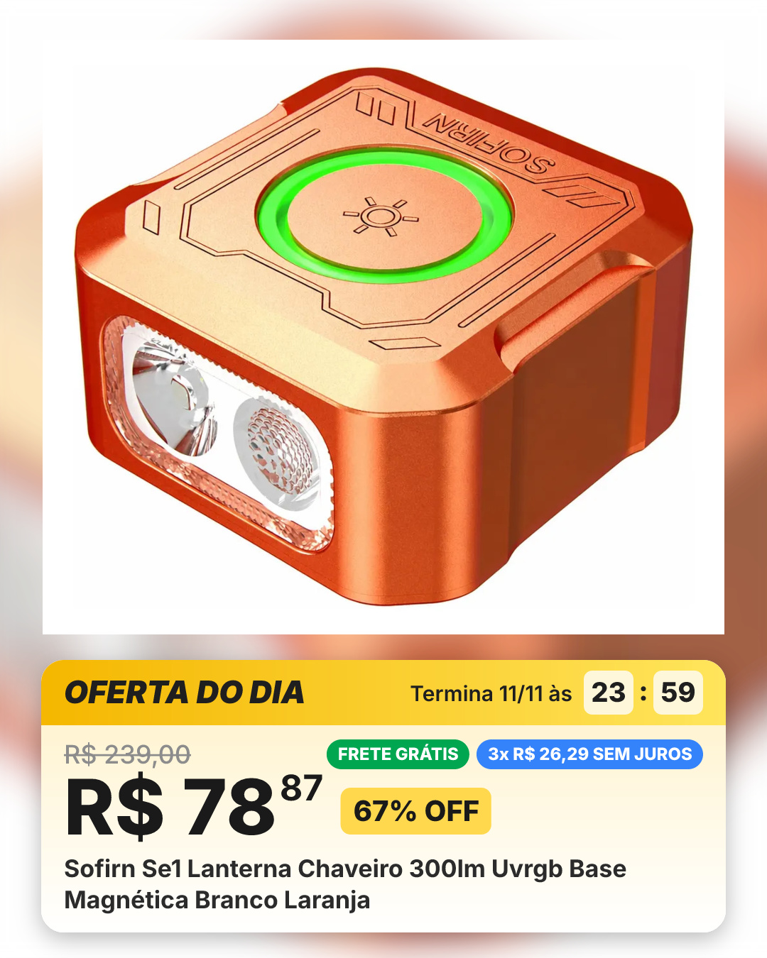 Sofirn Se1 Lanterna Chaveiro 300lm Uvrgb Base Magnética Branco Laranja