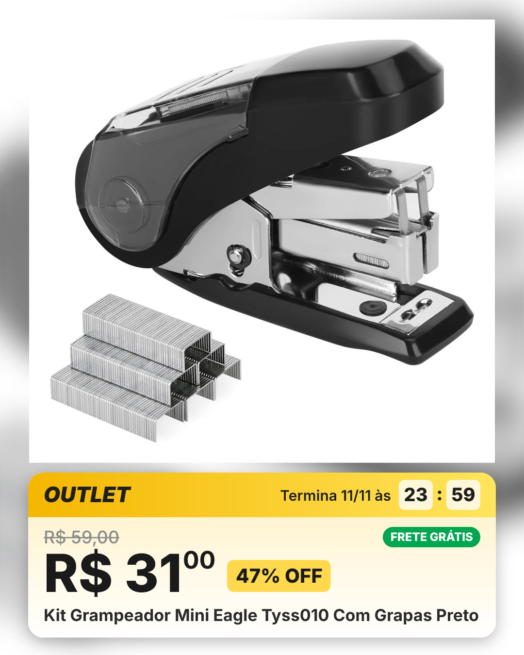 Kit Grampeador Mini Eagle Tyss010 Com Grapas Preto