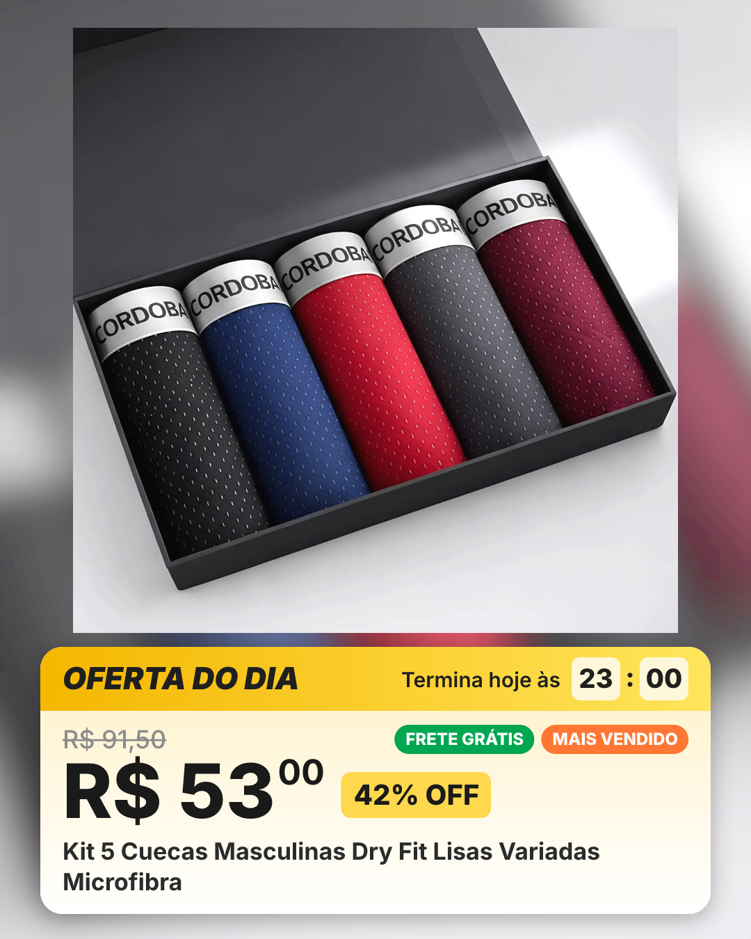 Kit 5 Cuecas Masculinas Dry Fit Lisas Variadas Microfibra
