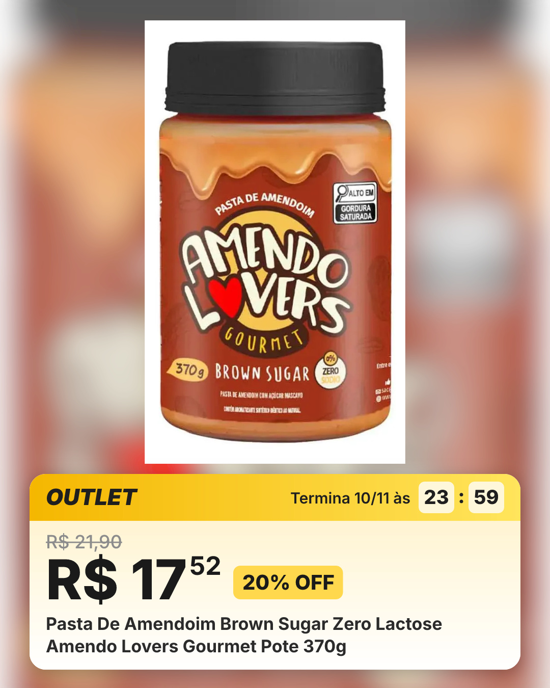 Pasta De Amendoim Brown Sugar Zero Lactose Amendo Lovers Gourmet Pote 370g