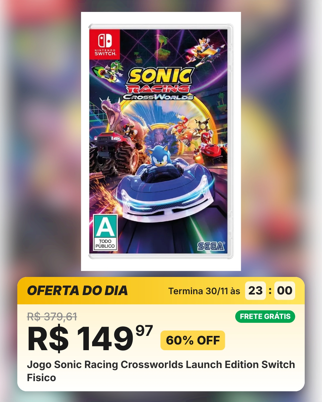 Jogo Sonic Racing Crossworlds Launch Edition Switch Fisico