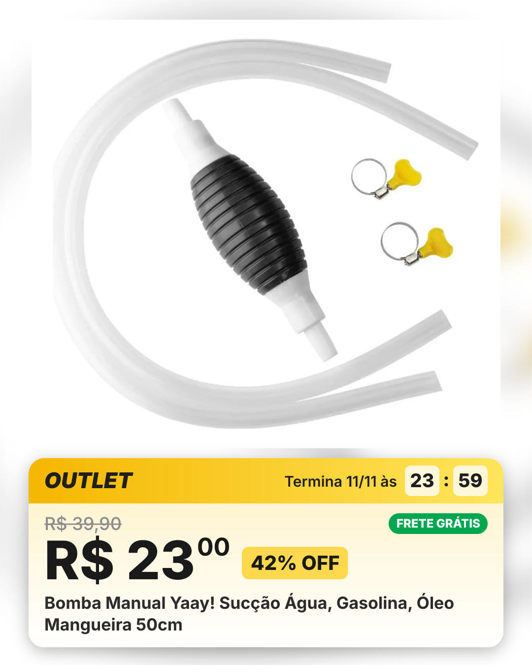 Bomba Manual Yaay! Sucção Água, Gasolina, Óleo Mangueira 50cm