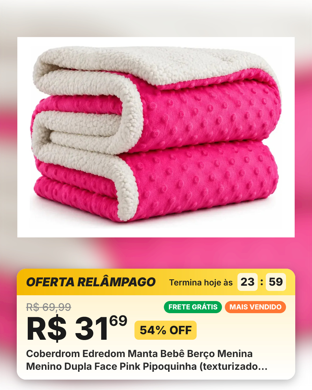 Coberdrom Edredom Manta Bebê Berço Menina Menino Dupla Face Pink Pipoquinha (texturizado Com Pontos)