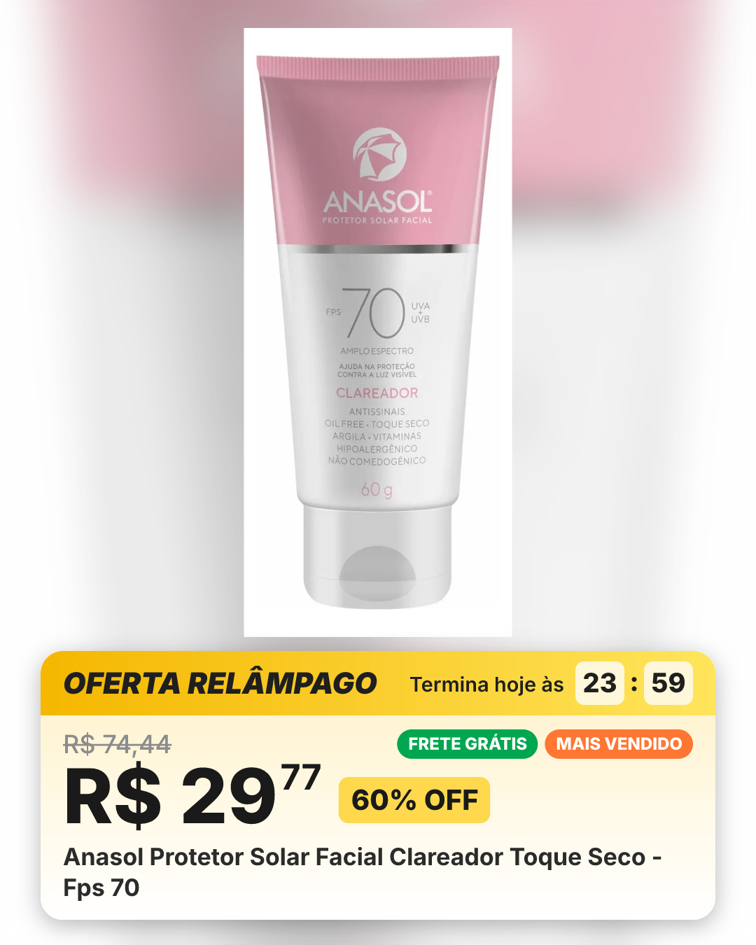 Anasol Protetor Solar Facial Clareador Toque Seco - Fps 70